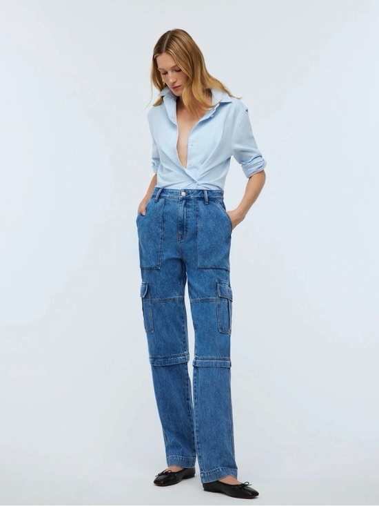 Madewell Denim - New Madewell Baggy Straight Cargo Jeans in Thetford Wash: Zip-Off Edition Sz 28
